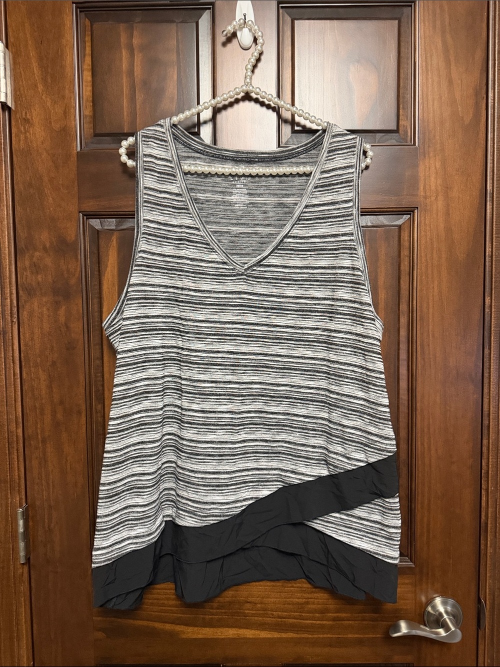 Livi Active Gray & Black Striped V-Neck Tank